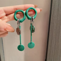 new vintage green black spray paint circle coin letter drop earrings for women fashion jewelry temperament pendientes brincos