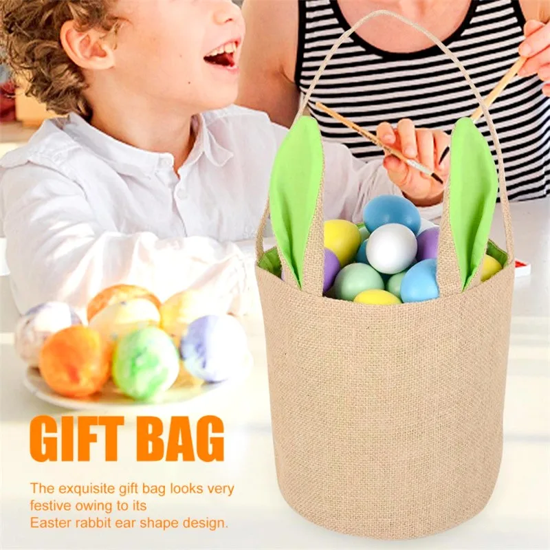 

Easter Rabbit Ear Packaging Bag Jute Round Bottom Portable Bunny Storage Pocket Party Wedding Cookie Biscuit Goodie Basket Gift