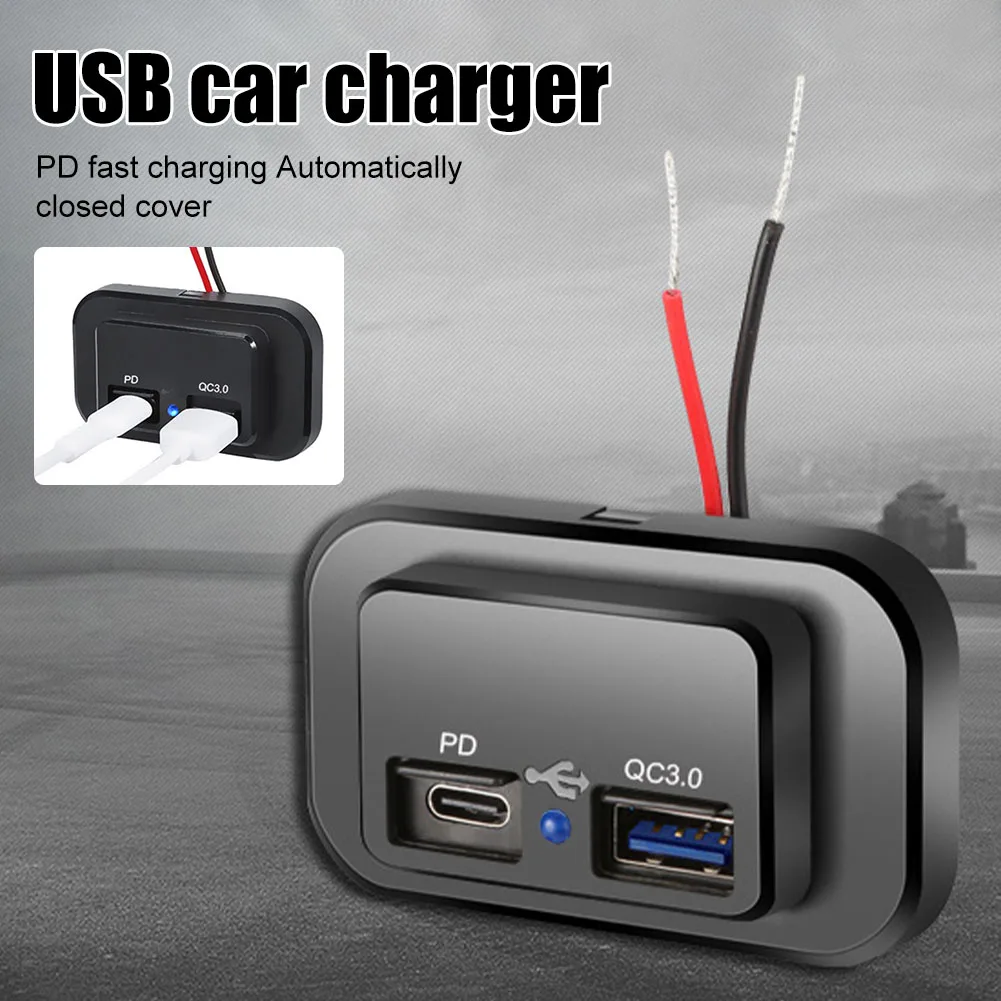 

Dual USB Charger Socket 24W PD Fast Charging USB Ports Outlet with Dustproof Cover for 12V/24V for RV Caravan Truck ATV Boat