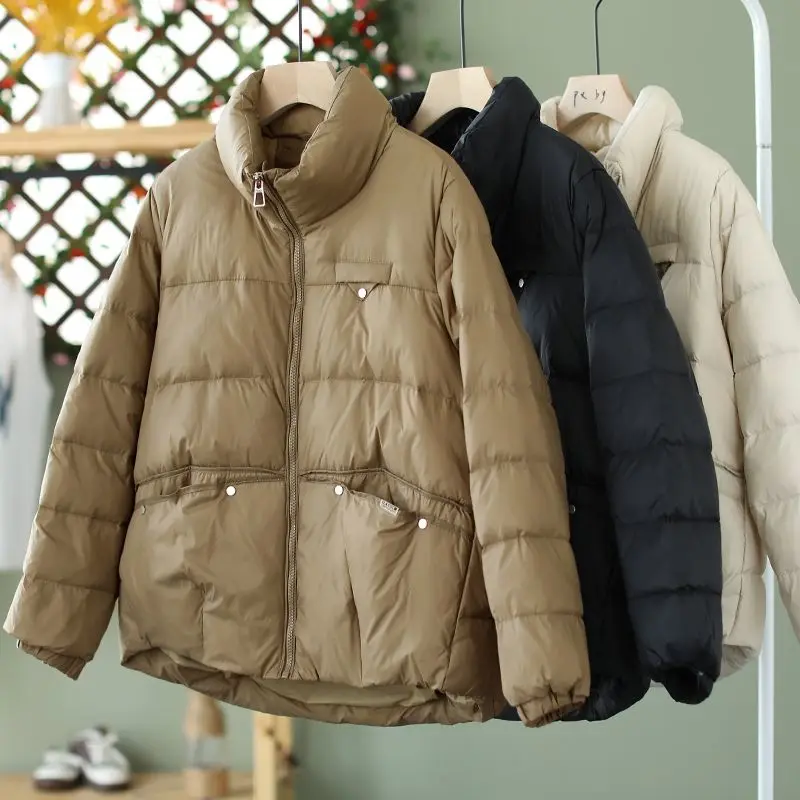 2023 New Winter Women Korean Style White Duck Down Jackets Fashion Casual Female Long Sleeve Zipper Loose Coats Tops C59