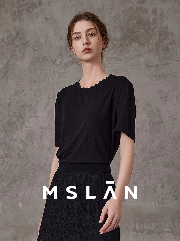 Кружевной воротник/Mslan24 ранняя весна простая универсальная футболка с круглым