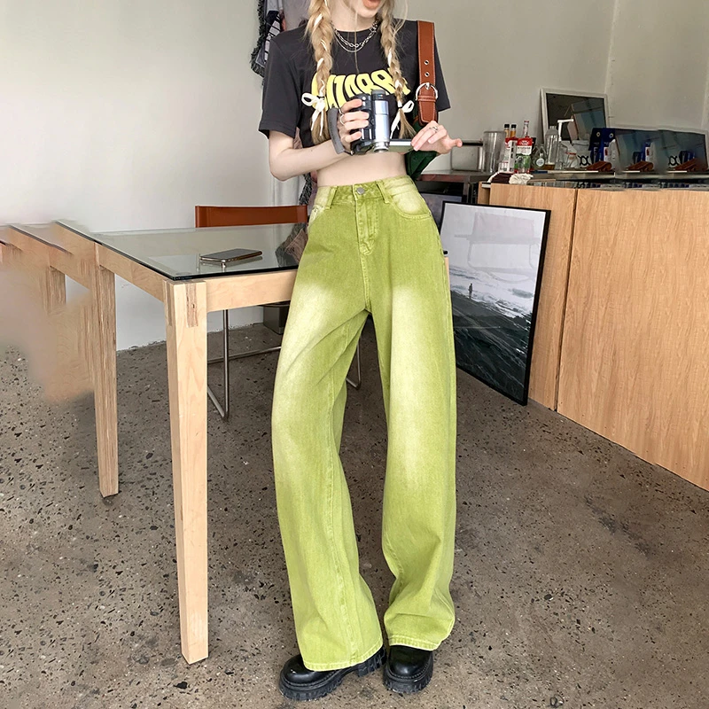 Jeans Women's Pants 2023 New Autumn and Winter Peacock Blue High Street Korean Version Loose fitting High Waist Straight Sleeve