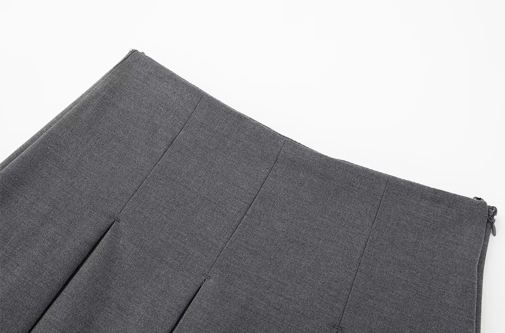 TRAF Women Fashion with Pleated Shorts Skirts Vintage High Waist Side Zipper Female Skort Mujer Casual Clothes New Kawaii Skirt