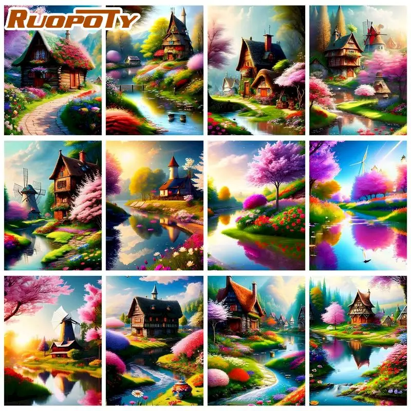 

RUOPOTY Diamond PaintingLakeside Scenery 5D Diamond Embroidery Picture Of Rhinestone Mosaic Art Cross Stitch Decor For Home