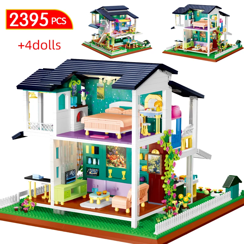 

2395pcs Mini City Street View House Building Blocks Double Layer Sunshine Villa Friends Figures Bricks Toys for Children Gift