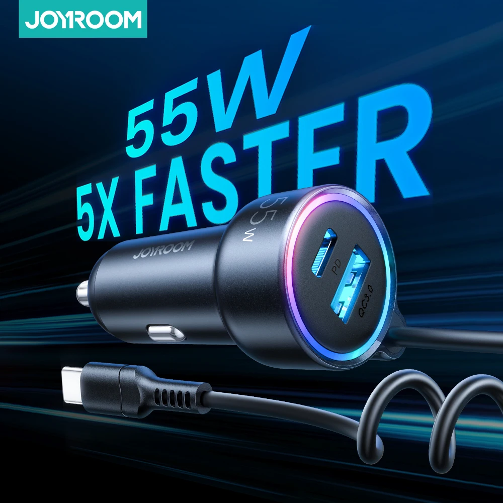 

Автомобильное зарядное устройство Joyroom с 3 портами, 55 Вт, PD 20 Вт, QC 3,0, быстрое автомобильное зарядное устройство USB Type-C, автомобильное зарядно...