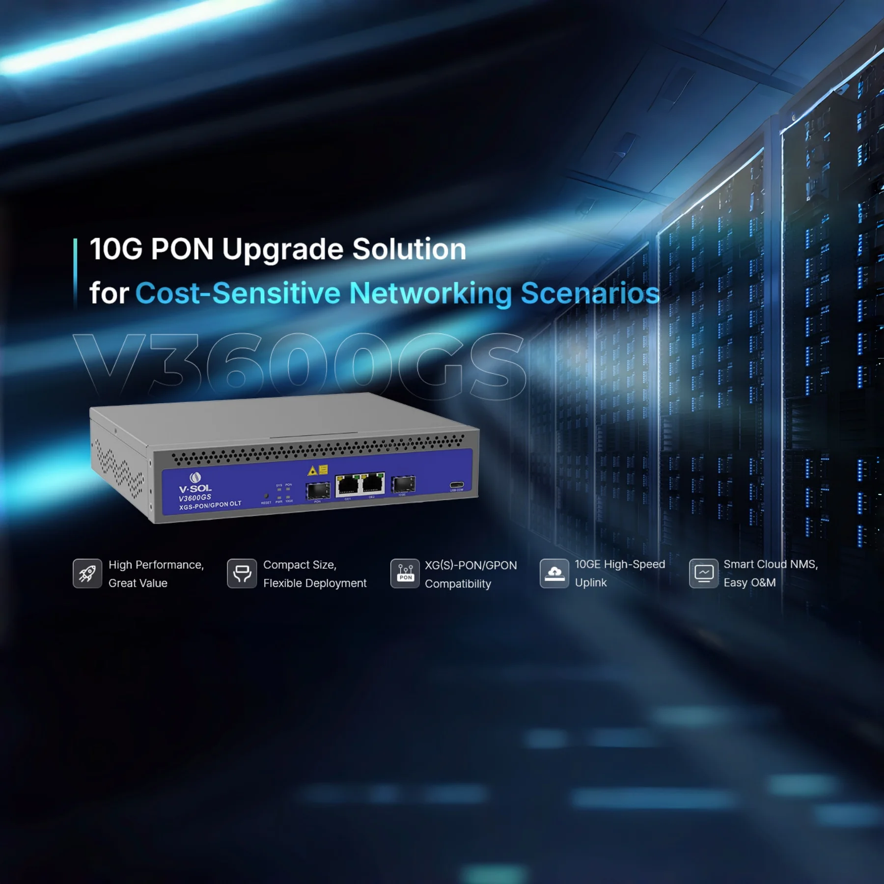Фото V·SOL V3600GS Компактный однопортовый комбо-OLT для PON (XG(S)-PON и GPON) V3600GS |   1*XG(S)-PON / GPON 2*GE(RJ45) + 1*10GE(SFP+) Uplink №3