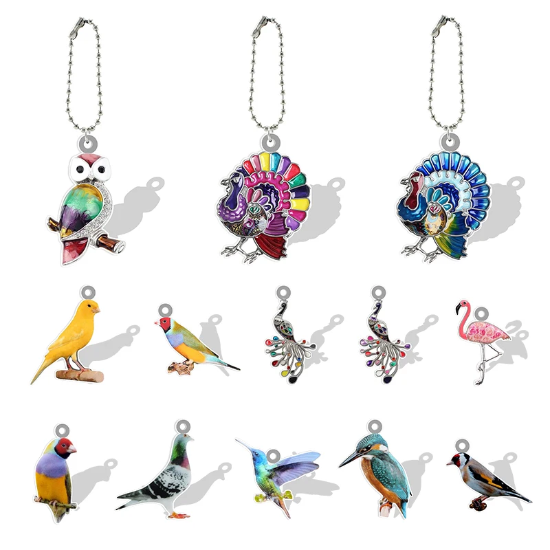 

TAFREE Acrylic 2D Birds Keychain Peacock Thrush Pattern Sheets Resin Keyring Fashion Birthday Gift For Friends QDW841