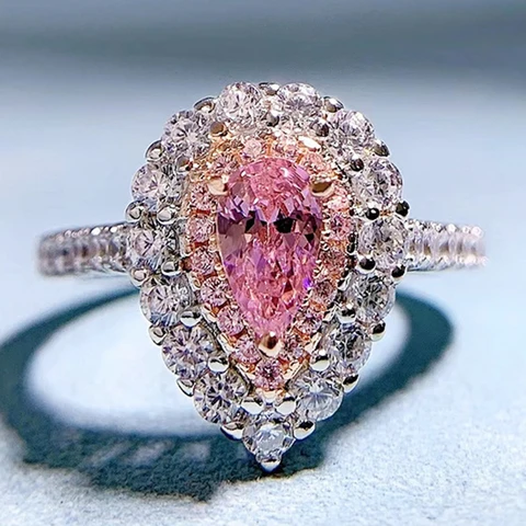 Wong Rain, Классические 925 пробы, серебро, 4*7 мм, груша, розовый сапфир, высокоуглеродные бриллианты, драгоценный камень, Женское кольцо, обручальные ювелирные изделия