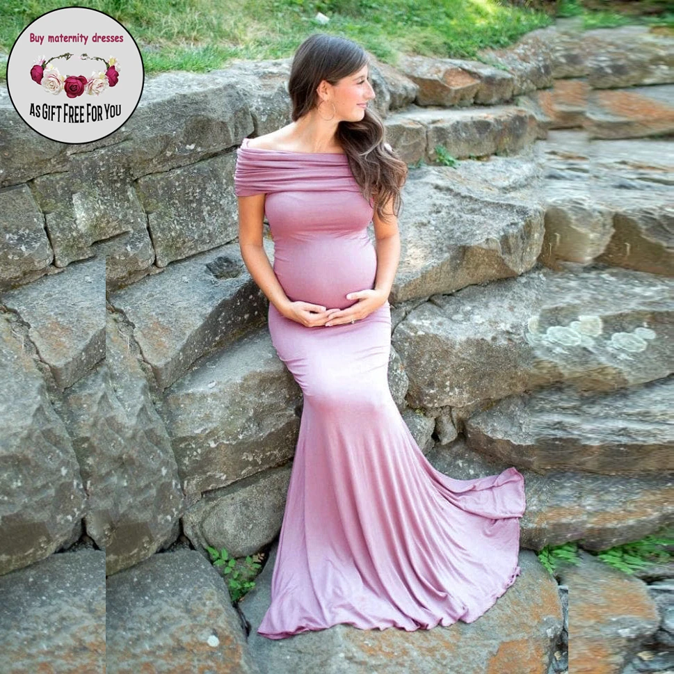 Women Off-Shoulder Maternity Dresses for Photography Props Long Baby Shower Pregnancy Dress For Photo Shoots