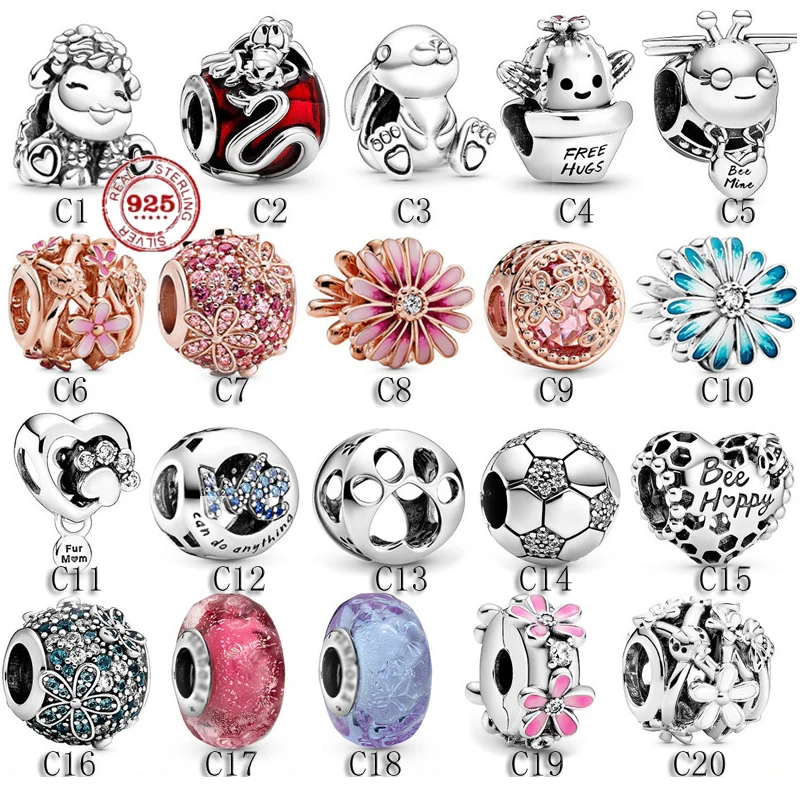 

fit Original Pandora Bracelet DIY Women's Fine Jewelry Gift New 925 Sterling Silver Heart Flower Classic Fashion Pendant Beads