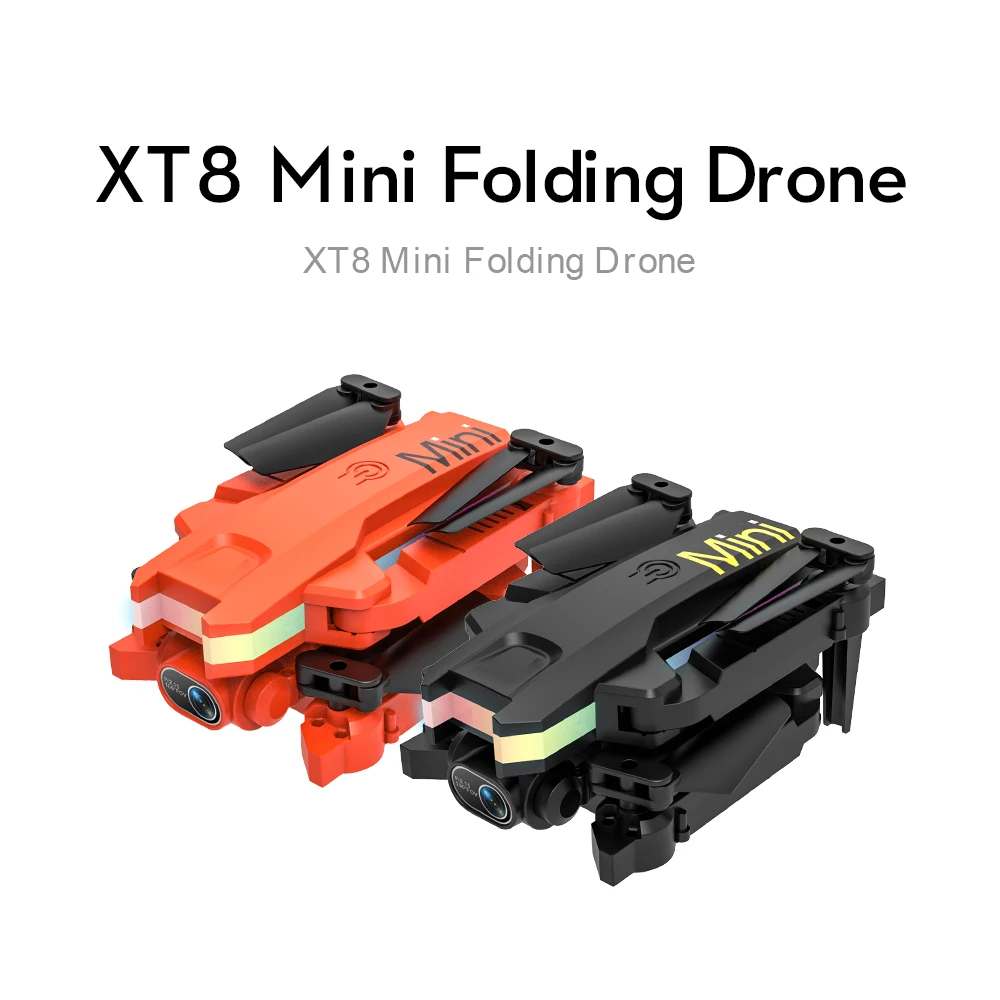 XT8 Mini Drone 4K 1080P HD Camera 2.4G Cool Lights WiFi Fpv Air Pressure Altitude Keep Foldable Quadcopter RC Drone Kids Toy Boy
