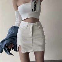 ledp 2022 new summer punk jeans skirt women korean style casual streetwear side slit high waist slim sexy mini denim skirts
