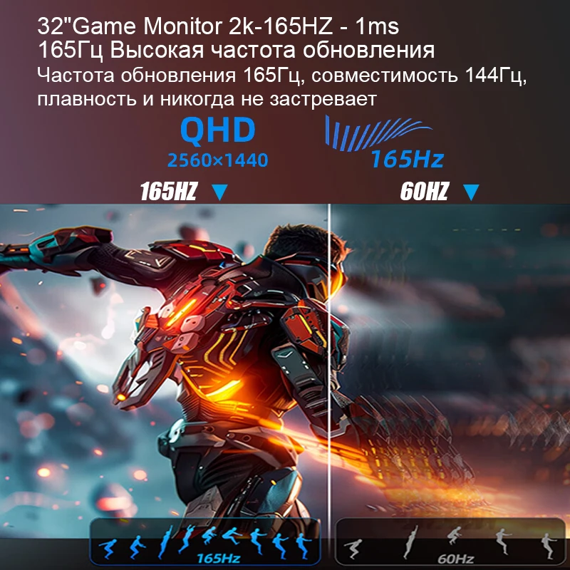 Игровой монитор 32 дюйма Tlhsun - 2k 165Гц разрешение 2560*1440 – экран компьютера 1 мс HDR HDMI/DP