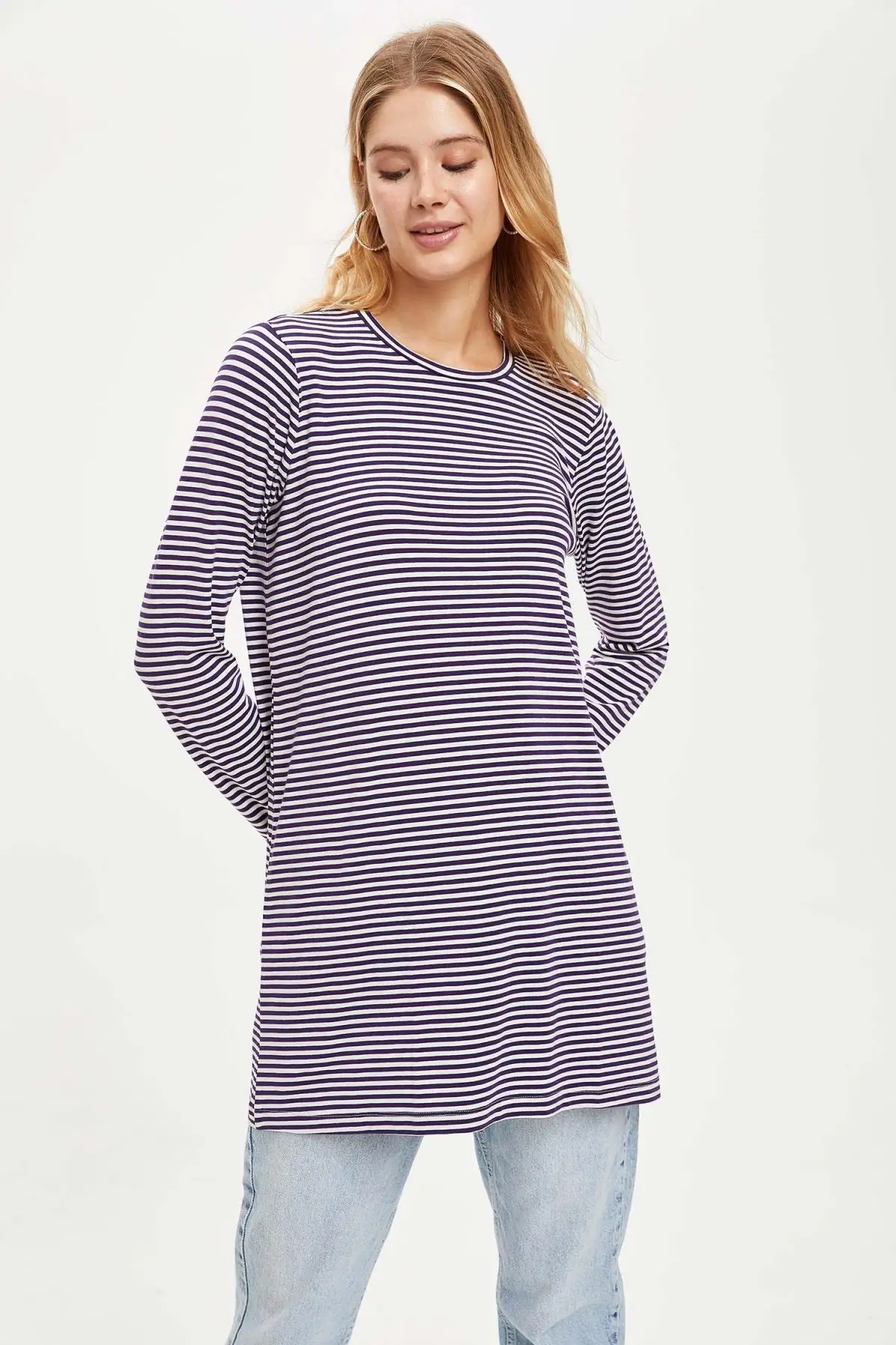 

Modest Relax Fit Long Sleeve Stripe Tunic Muslim Tunic 2021 Fashion