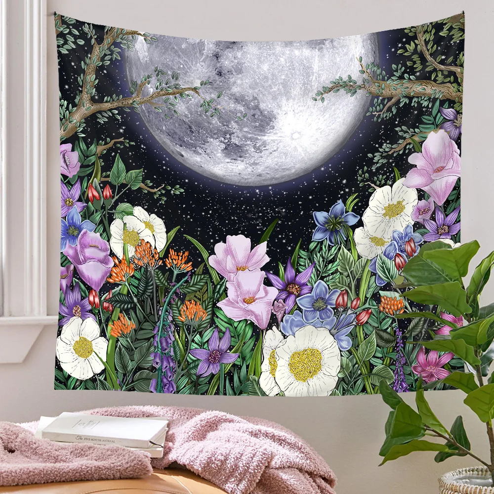 Черно-белая луна Солнце Мандала настенная ткань