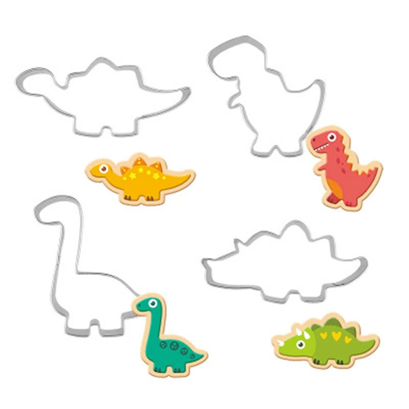 

3D Stainless Steel Jurassic Dinosaur Elements Cookie Cutters Metal Cookie Mold Fondant Stamp Baking Tools Cookie Printing Mold