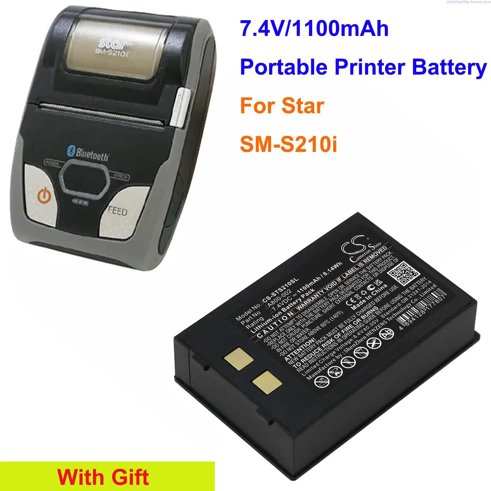 

Cameron Sino 1100mAh Portable Printer Battery A800-002 for Star SM-S210i