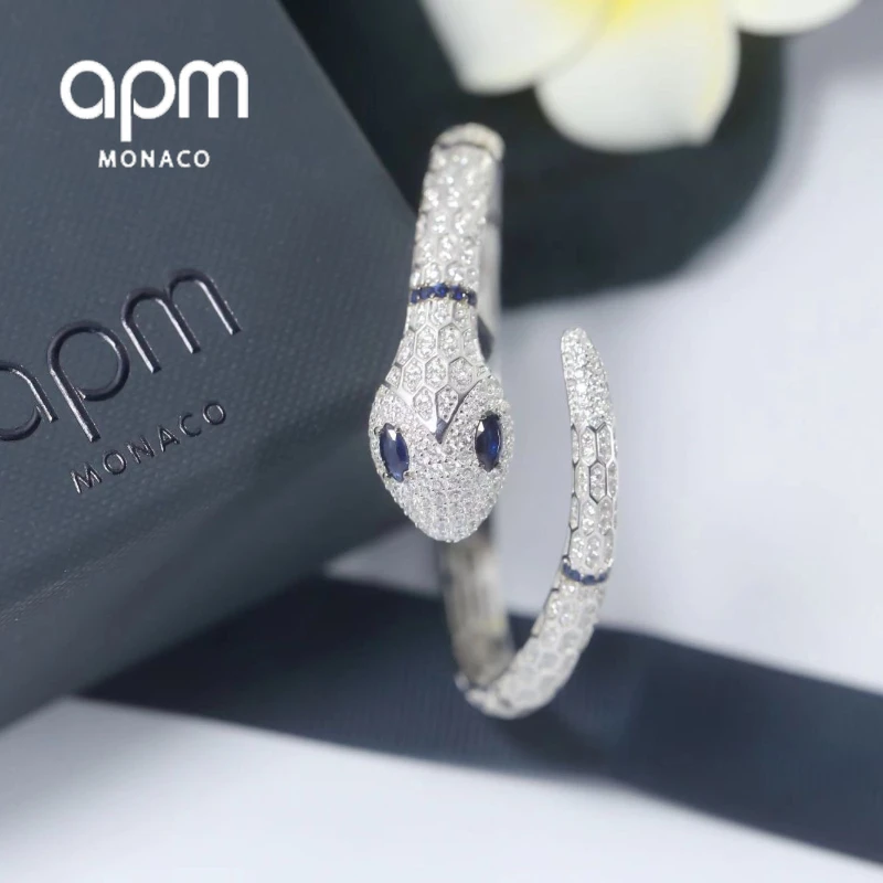 

APM Monaco Women's Diamond 925 Silver Inlaid Open Bracelet Elegant Temperament Creative Ladies Bracelet Girls Jewelry Gift
