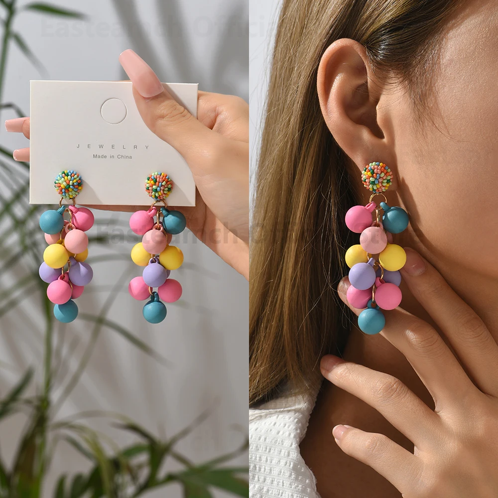 

Fashion Round Ball Acrylic Tassel Dangle Earrings For Women Boho Luxury Design Colorful Beads Unusual Pendant Party Jewelry