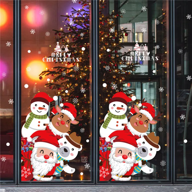 

Cartoon Christmas Stickers For Window Showcase Removable Santa Clause Snowman Home Decor Decal Adhesive PVC New Year Enjoyable