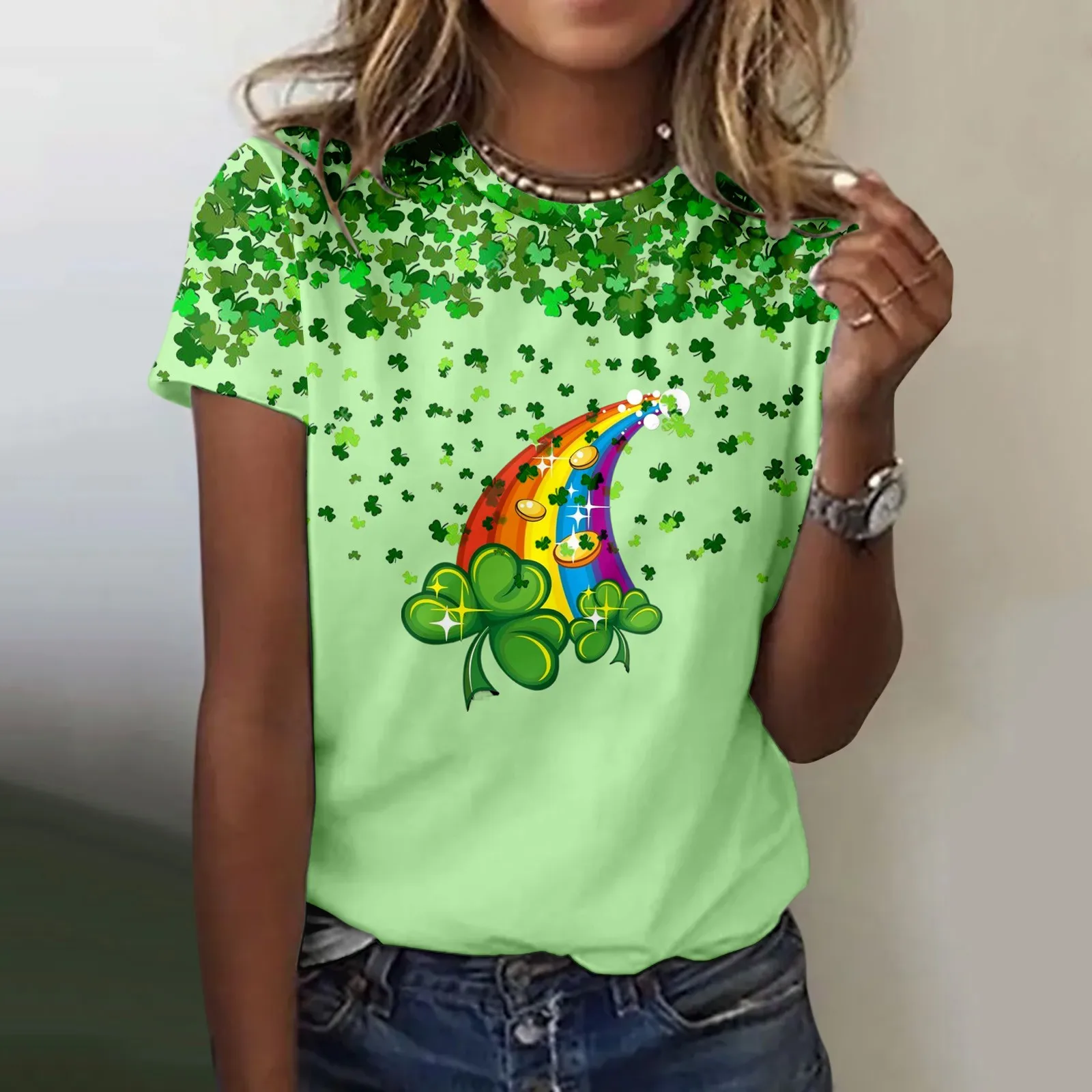 Женская футболка на День Святого Патрика летние футболки 3 17 с круглым вырезом и