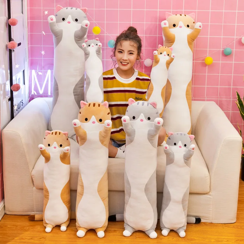 

Hot Large 130cm Cute Soft Long Plush Cat Stuffed Pause Office Nap Pillow Bed Sleep Pillow Comfort Cushion Decor Gift Doll Child
