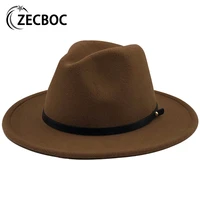 winter fashion wool fedora hat for women men with leather felt hat simple wide brim autumn ladies church top jazz hat female cap