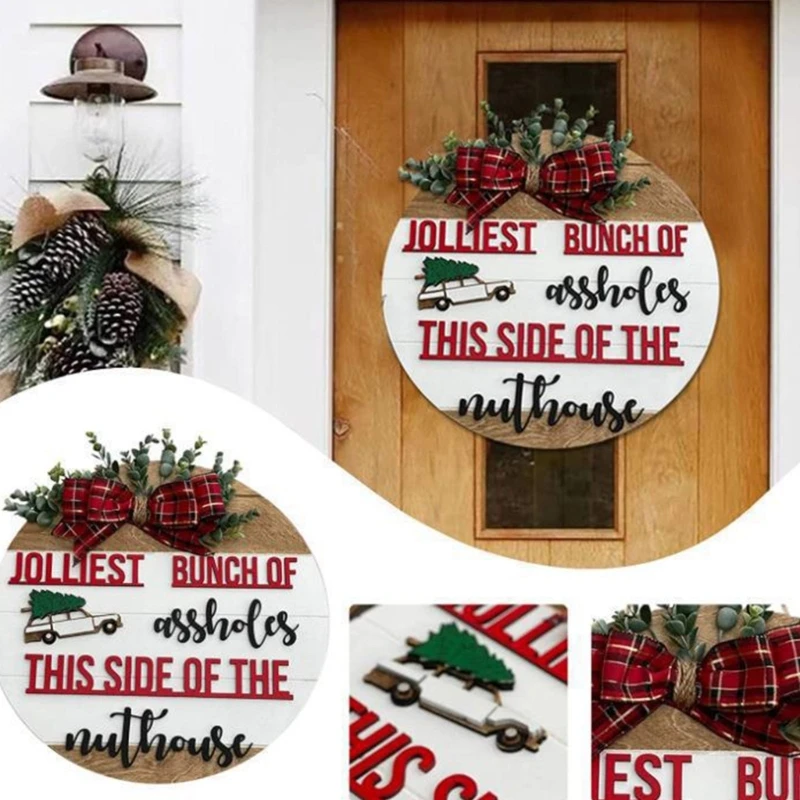 

Рождественский деревянный знак, подвесной бант, подвеска для автомобиля, украшение для переднего крыльца, фермерского окна, декоративный п...