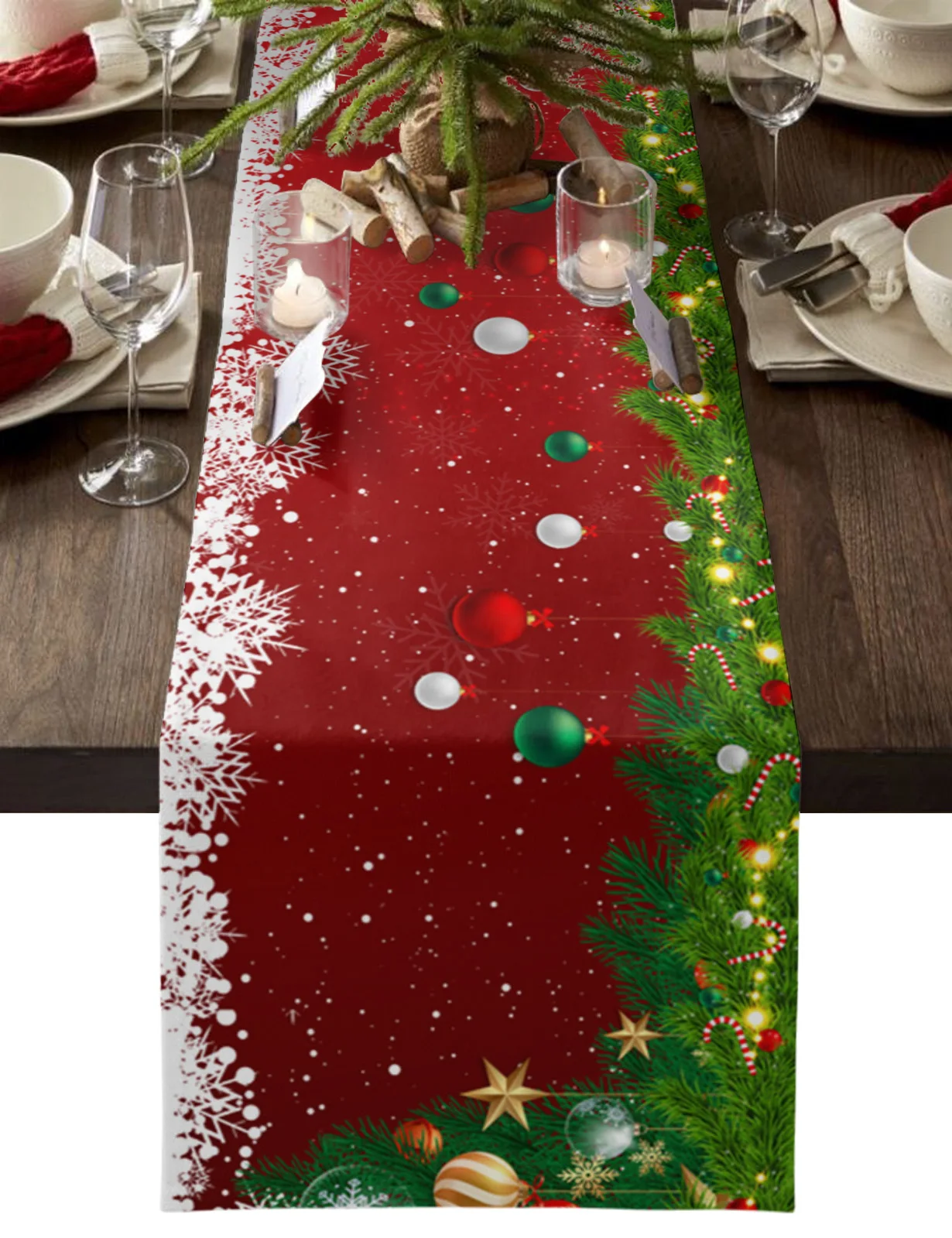 

Christmas Snowflake Light Ball Table Runner Cotton Linen Wedding Decor Tablecloth Home Christmas Table Decor Table Runner