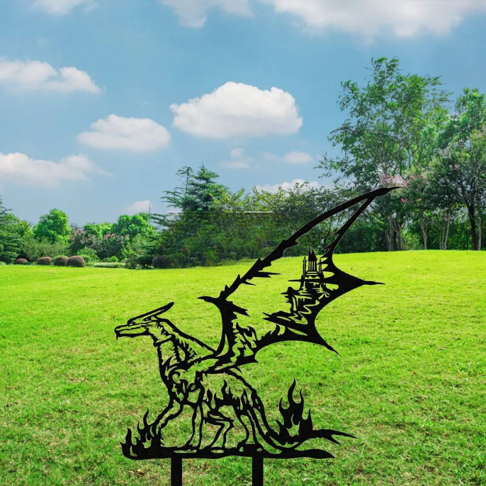 Очаровательный дракон металл искусство садовые статуи-стальные фигуры