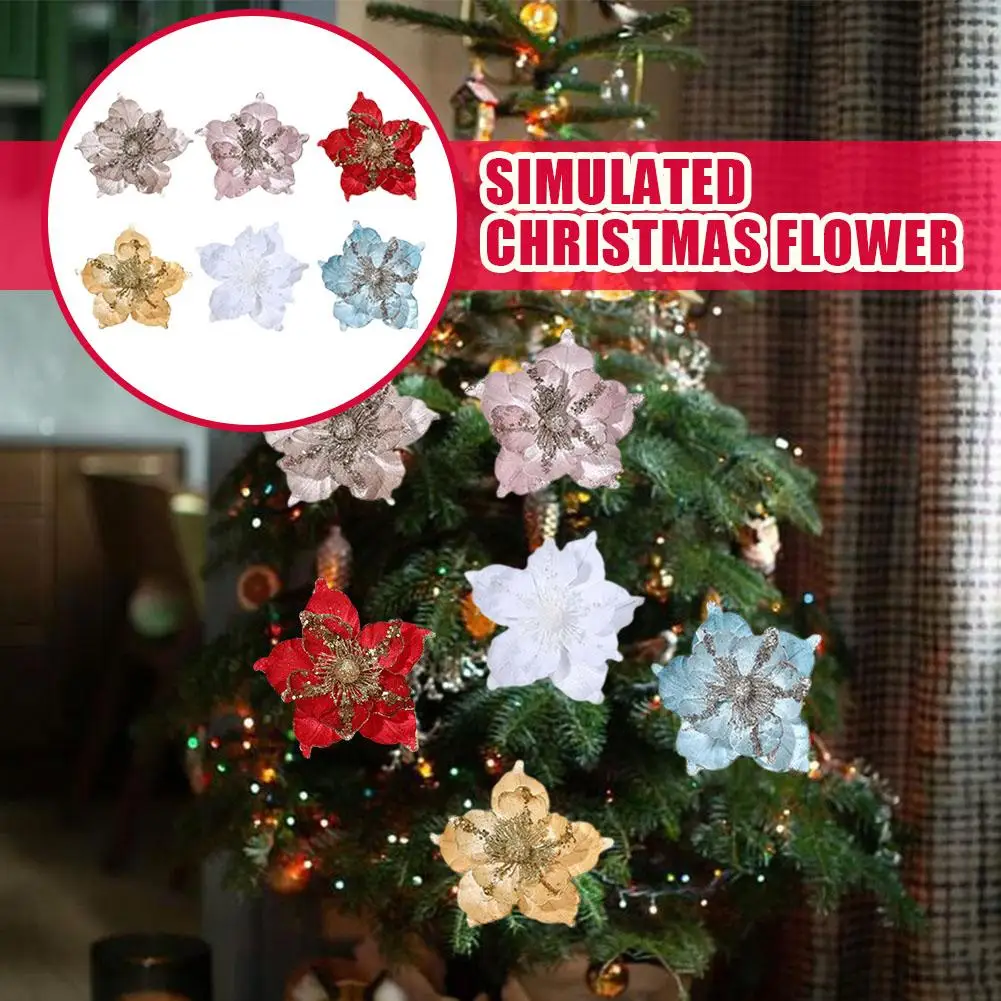 

22cm Champagne Christmas Flower Pendants Xmas Tree Year Natal Christmas 2024 Happy Oranments New Merry Noel Navidad Decor H2B5