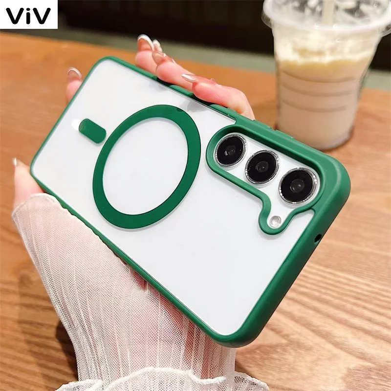 

Luxury Clear Magnetic For Magsafe Matte Candy Case For Samsung Galaxy S23 S22 Plus Ultra Wireless Charging Acrylic Bumper Cover