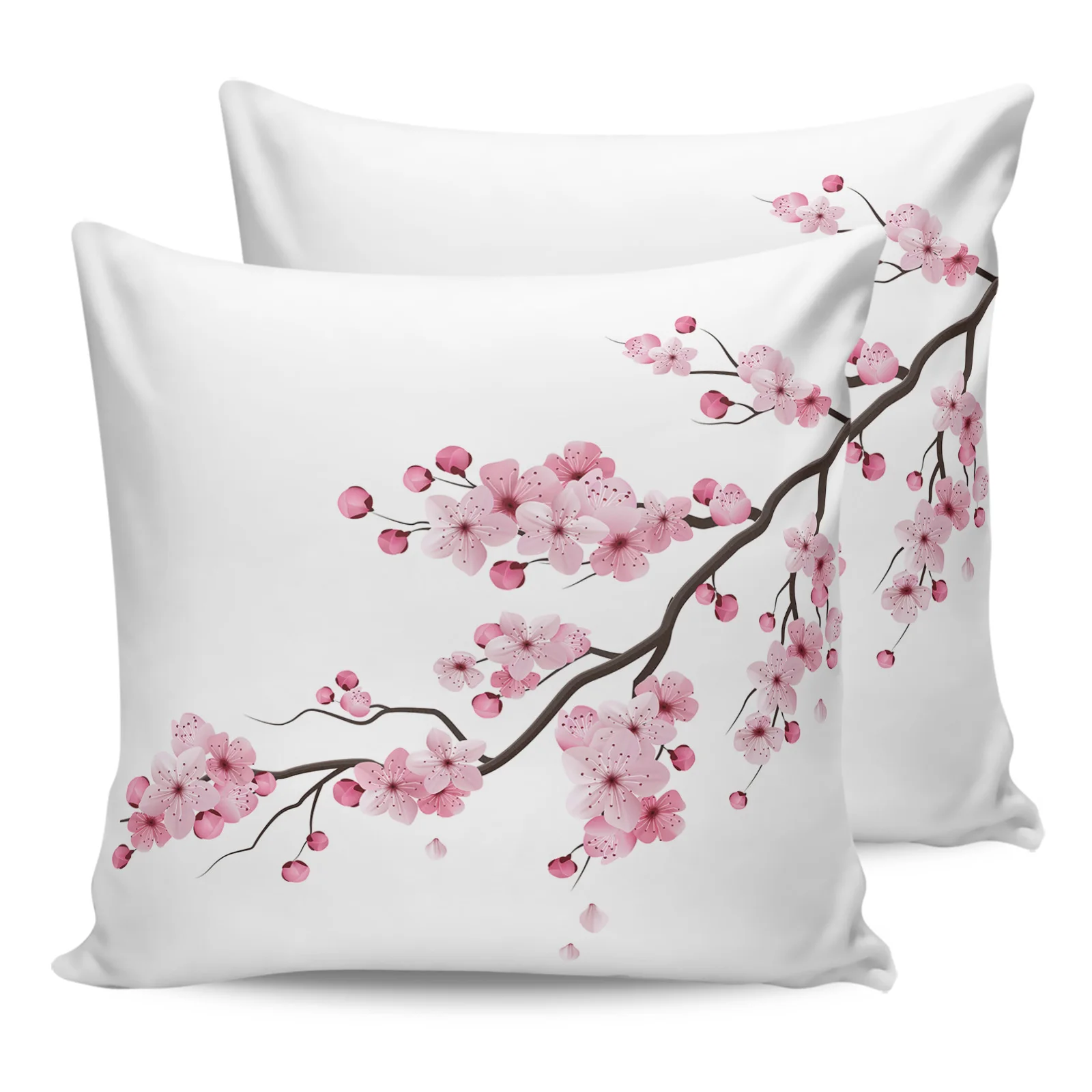 

2PCS Pillowcases Japanese Pink Flower Cherry Blossom White Cushion Cover Home Bedding Room Decorative Couch Throw Pillow Case