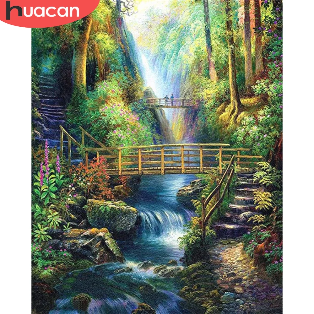 

HUACAN Painting By Numbers Forest Landscape Waterfall Drawing On Canvas HandPainted Gift DIY Picture Bridge Kits Home Decoration