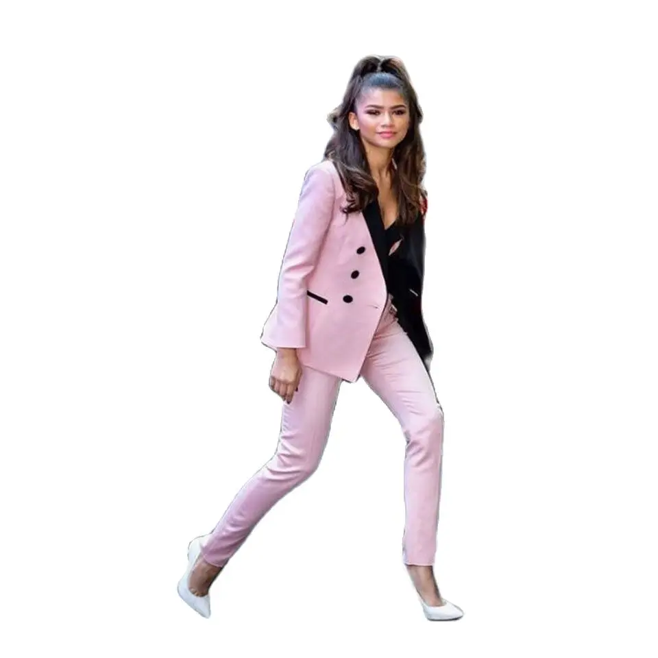 

Женский брючный костюм с лацканами Pink Peak, деловой костюм большого размера, женский брючный костюм, блейзер и брюки для работы, костюм для свадебной вечеринки