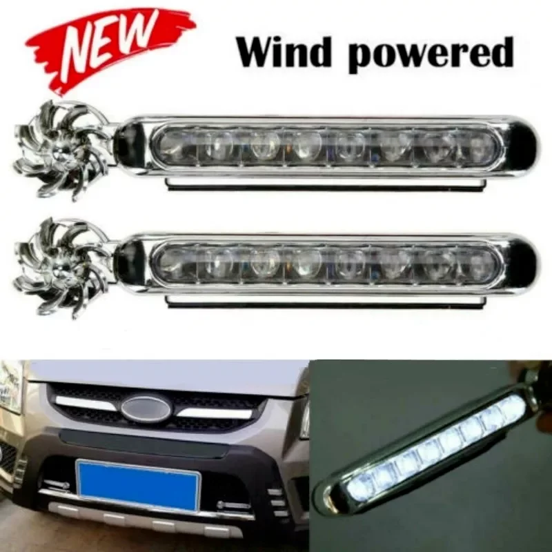 

Accesorios moto Wind Powered DRL DayTime Running Light 8 LED Auxiliary Lighting Headlight Rotation Fan Power Automobile Lamp