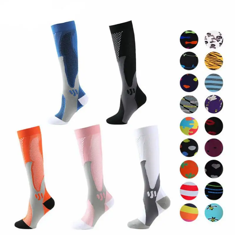 

6 Styles Men Women Compression Socks Fit for Sports Black Compression Socks Anti Fatigue Pain Relief Knee High Stockings 1 Pair