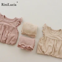 rinilucia 2022 new summer fashion baby pajamas cotton korean fungus edge sleeveless sleepwear pajama pants 2 piece set