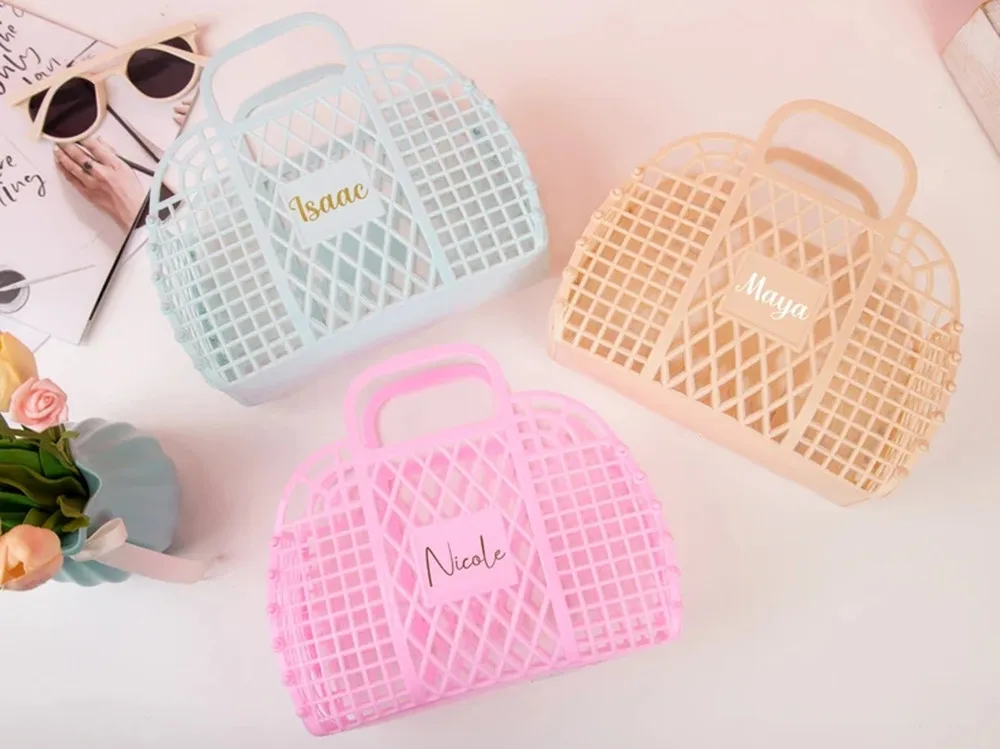 

Personalized Jelly Bag Bridesmaid Retro Tote Basket Bachelorette Tote Bag Personalized Party Bag Jelly Purse Jelly Basket Bag