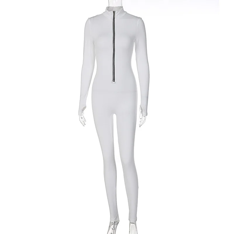 

2023 Summer Spring New Solid Bodysuit Long Sleeve Zipper Waist Shrinking Sports Yoga Jumpsuit for Women
