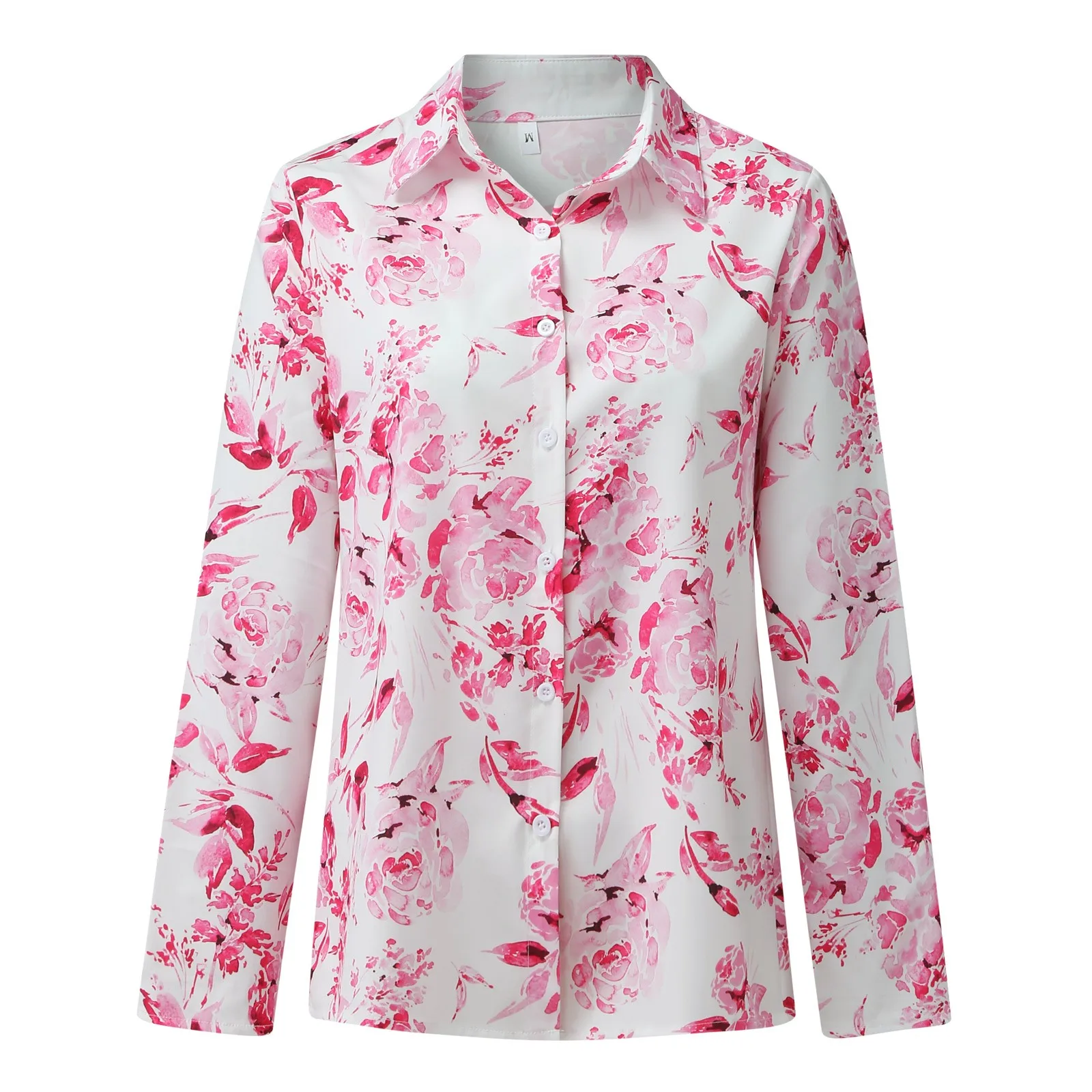 

Spring Women Long Sleeve Floral Shirt Blouse For Casual Loose Button Down Collar Woman Pink Blue Yellow Shirts Tops Blouses