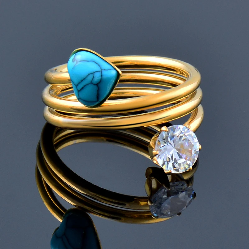 

KIOOZOL fashion heart blue stone stainless steel rings for women gold color finger ring 2022 Gift for girlfriend accessories KO2