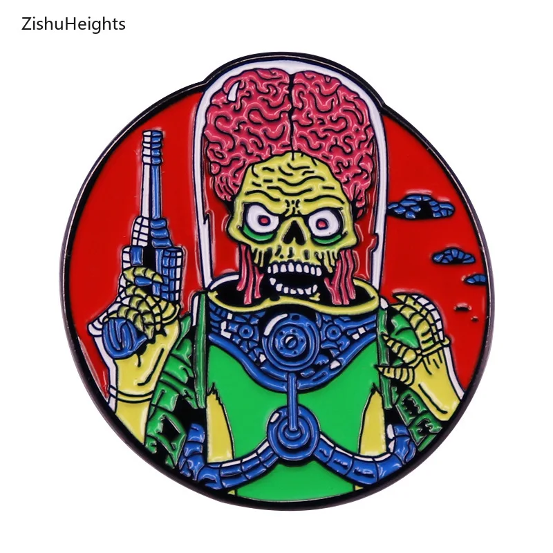 

Martians Play The Earth Brooch Sci-fi Movie Cartoon Brain Alien Badge Accessories Halloween Horror Movie Skeleton Enamel Pins