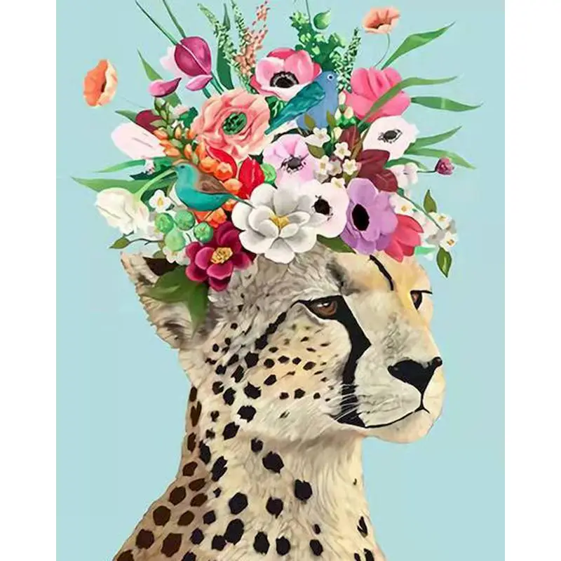 

GATYZTORY 60x75cm Framed Painting By Numbers Kits For Adults Handmade Unique Gift Flower Leopard Animal Oil Picture Number Craft