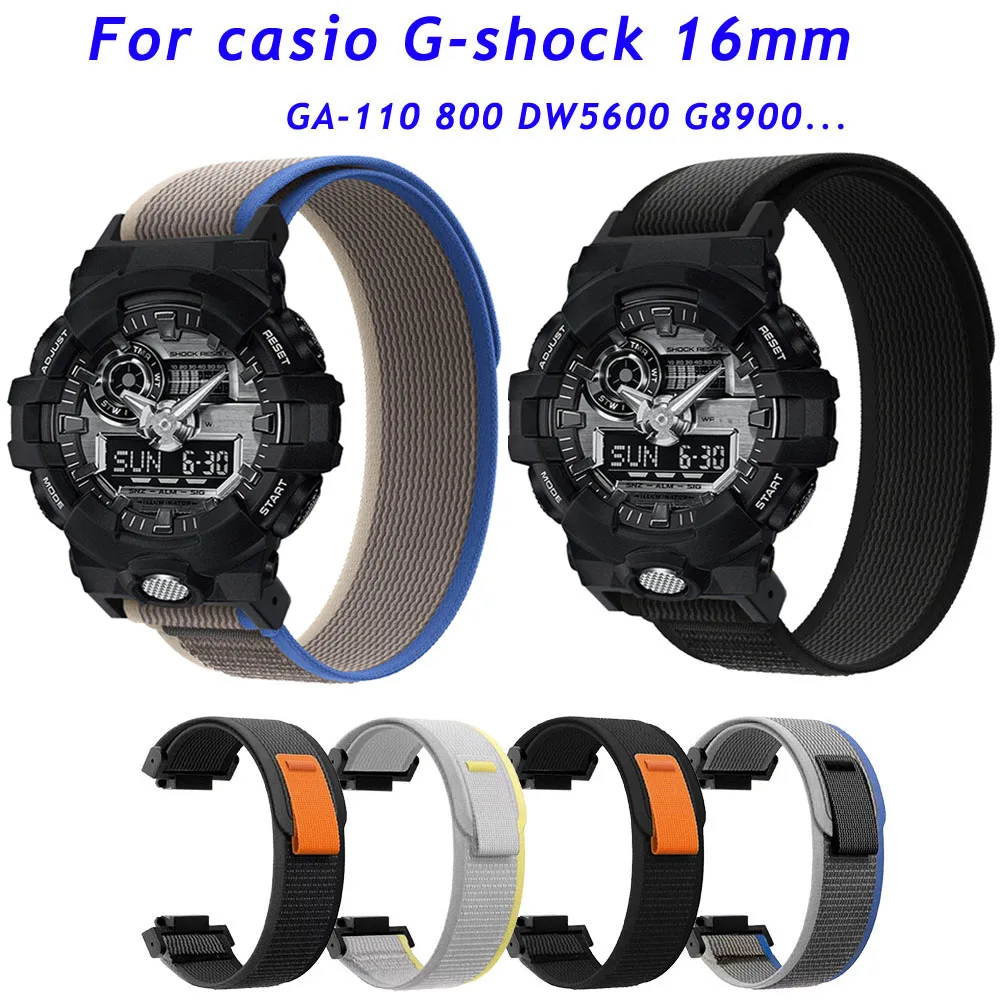 

16mm Nylon Fabric Weave Loop Watch Band for Casio G-SHOCK GA-110 700 GD100 110 Sport DW5600 G-5600 GW-M5610 Strap Wristband Belt