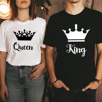 king queen crown print couple t shirt short sleeve o neck women loose tshirt fashion lovers tee shirt tops clothes