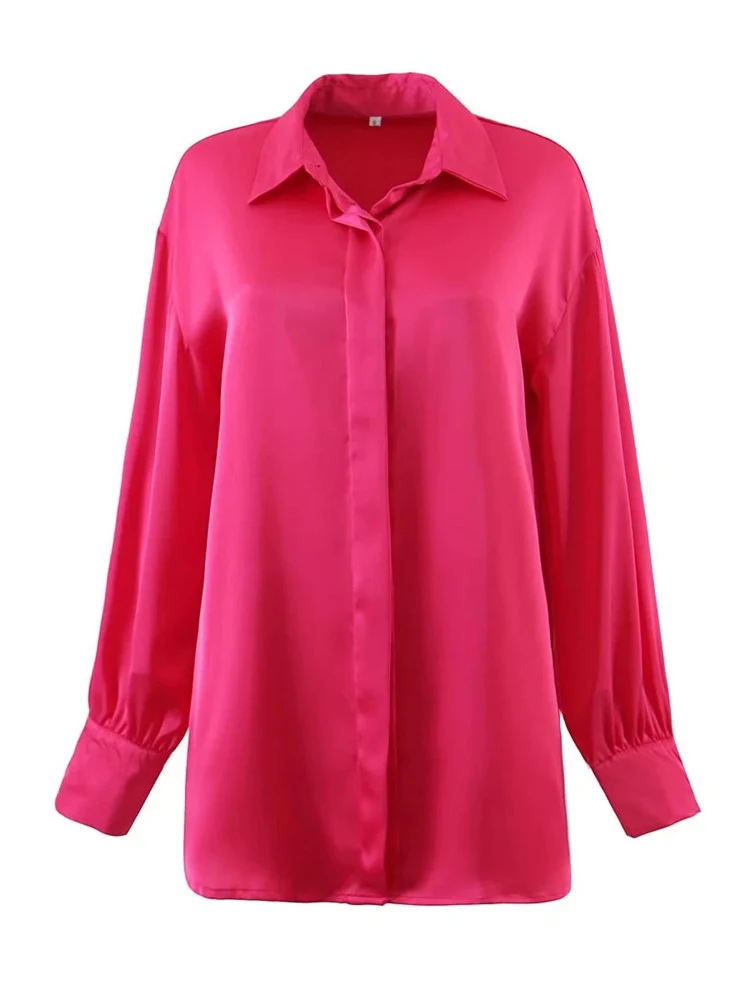 

Женская однобортная летняя рубашка Evfer с отложным воротником и длинным рукавом, модная сатиновая красная блузка для девушек