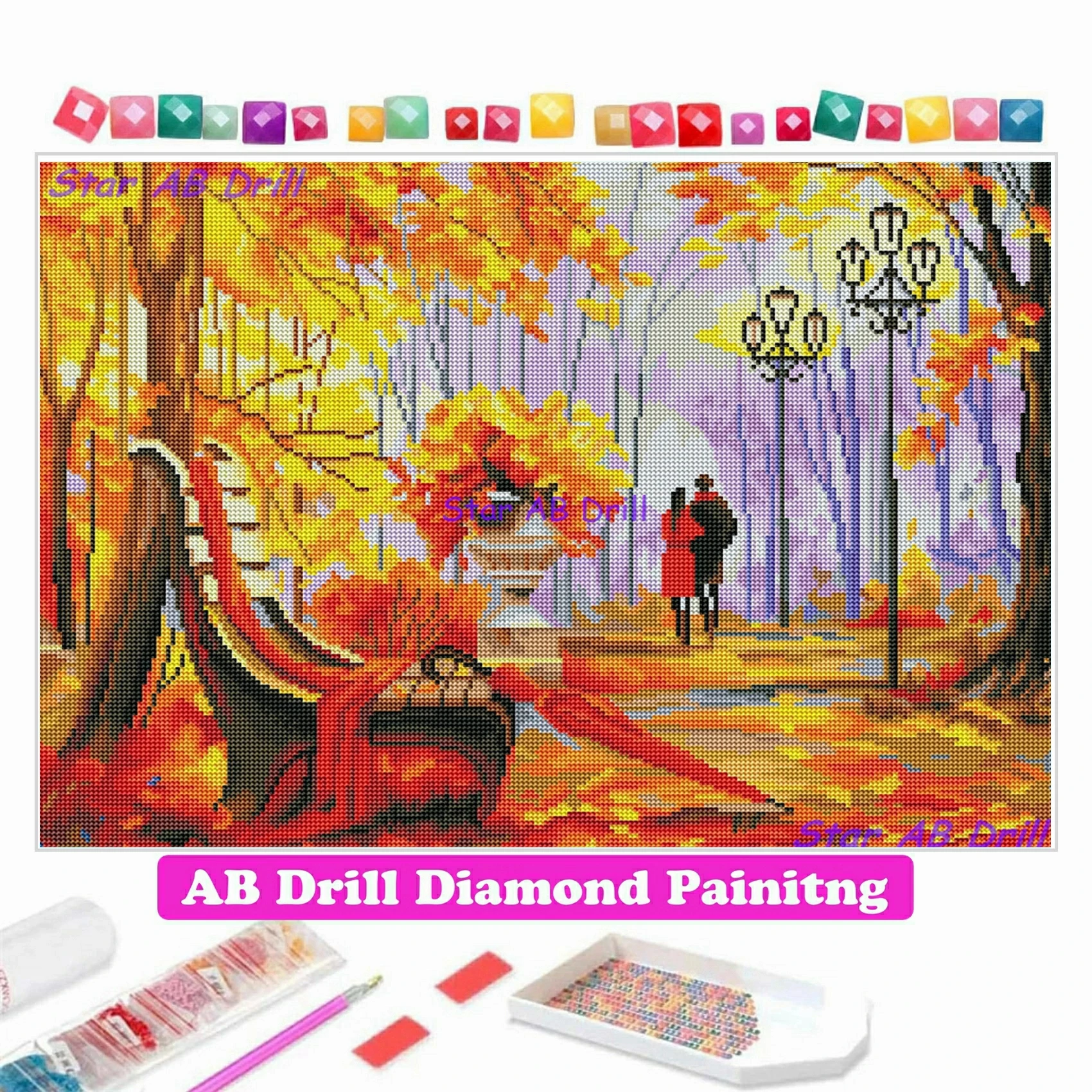 

After The Rain Diamond Painting Oil Couple Golden Tree Love Art 5d Diy AB Drill Mosaic Cross Stitch Kit Puzzle Crafts Home Decor
