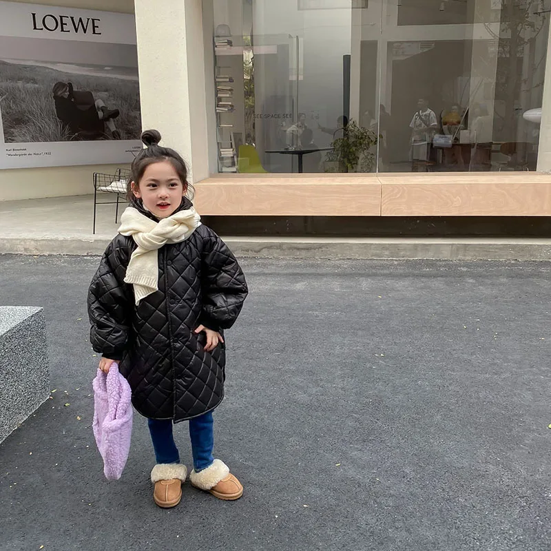 

Новинка Зима 2022, детская одежда, милая хлопчатобумажная рубашка с капюшоном для девочек, верхняя одежда средней длины 2-171